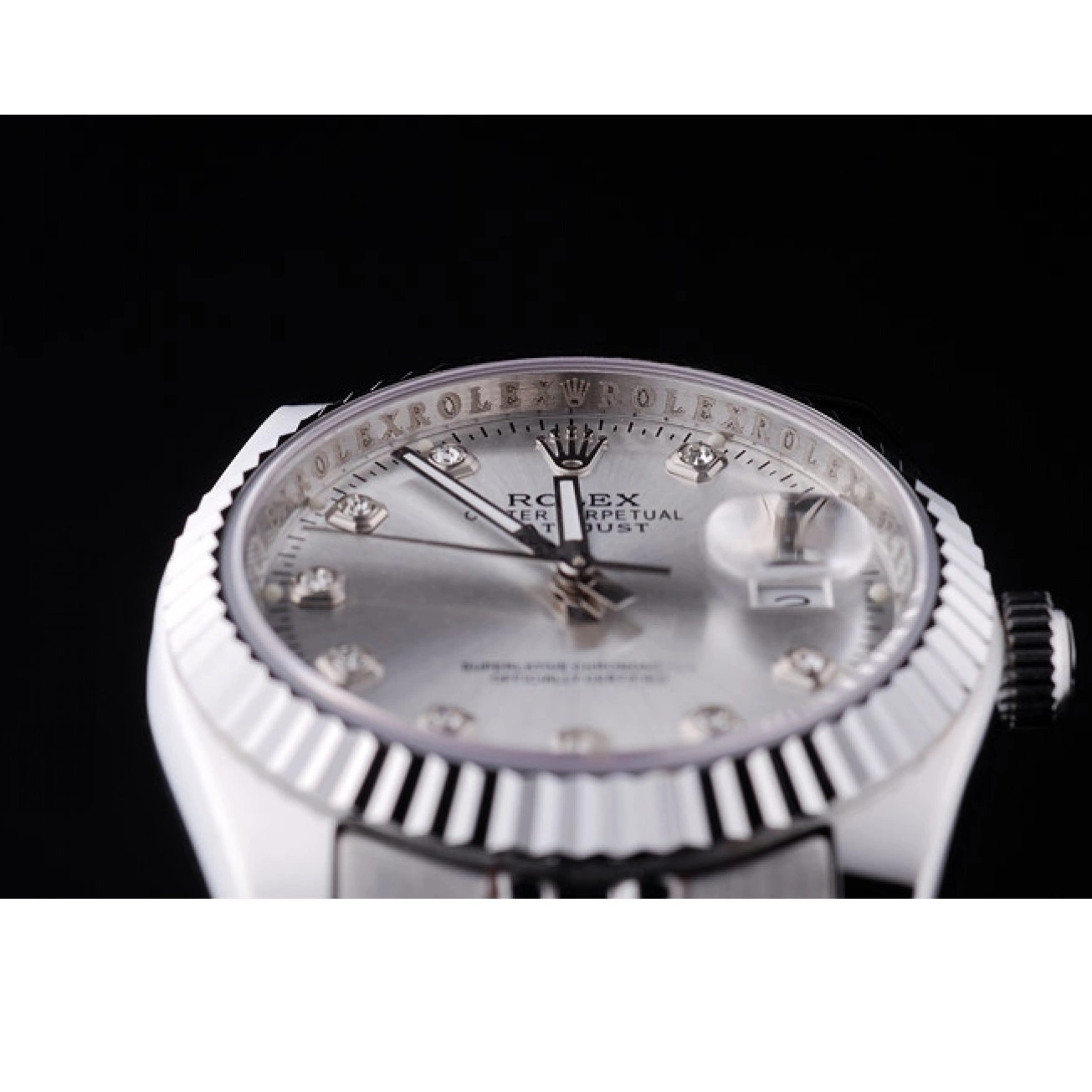 Aaa replica watch Datejust Dial 7455 Silver Rolex Diamonds Ribbed Bezel 0806